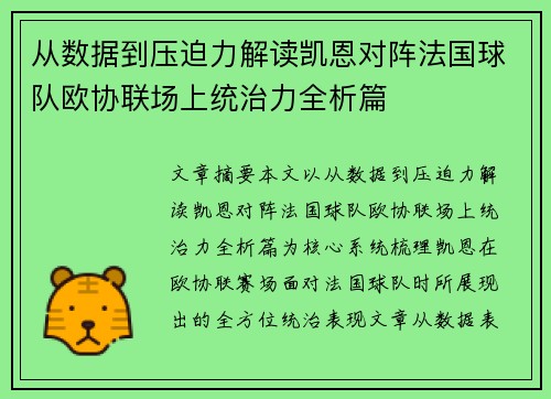 从数据到压迫力解读凯恩对阵法国球队欧协联场上统治力全析篇