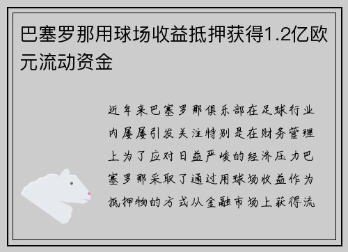 巴塞罗那用球场收益抵押获得1.2亿欧元流动资金 巴塞罗那用球场收益抵押获得1.2亿欧元流动资金
